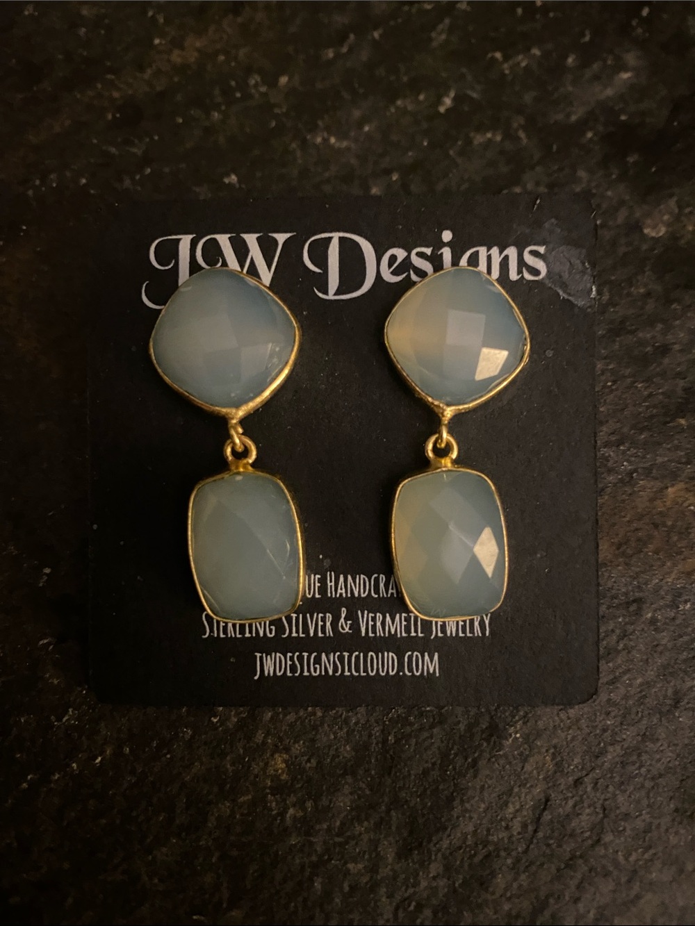 JW Designs Gold-vermeil Pale Blue Chalcedony Double Drop Earrings